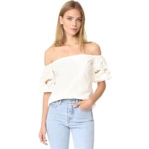 ALEXIS Weston Off Shoulder Bow Sleeve Top Ecru White Sz L {3G53}